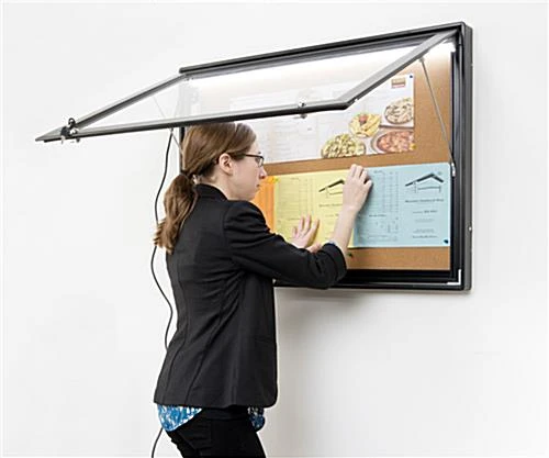 36 X 26 Enclosed Cork Board For Outdoors, Illuminated, With Locking Door - Black - Image 2