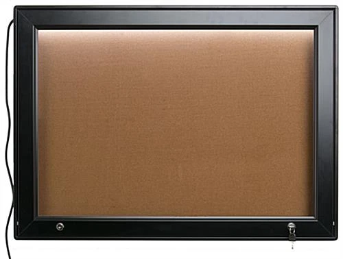 36 X 26 Enclosed Cork Board For Outdoors, Illuminated, With Locking Door - Black
