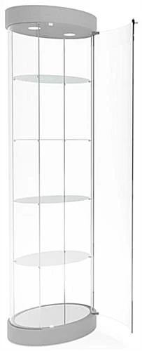 25" Glass Display Case W/ Top Lights, Wheels, Adjustable Shelves, Locking - Silver - Image 3