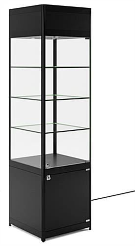 20" Display Case W/ LED Lights, Glass Shelves, Locking Hinged Door - Black - Image 2