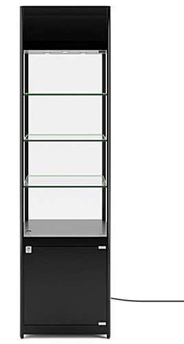 20" Display Case W/ LED Lights, Glass Shelves, Locking Hinged Door - Black - Image 3