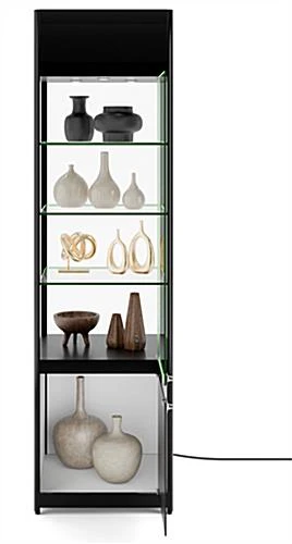 20" Display Case W/ LED Lights, Glass Shelves, Locking Hinged Door - Black - Image 5