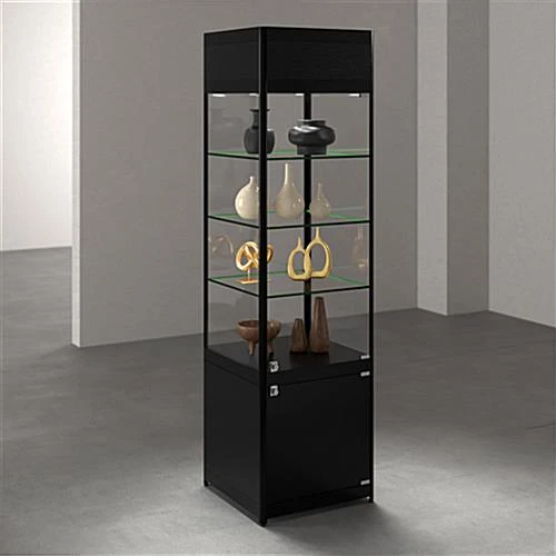 20" Display Case W/ LED Lights, Glass Shelves, Locking Hinged Door - Black - Image 6