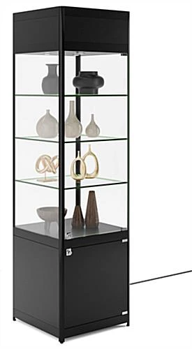 20" Display Case W/ LED Lights, Glass Shelves, Locking Hinged Door - Black