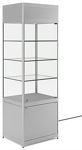 24" Display Case W/ LED Lights, Adjustable Shelves, Locking Hinged Door - Silver - Image 2