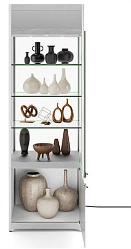 24" Display Case W/ LED Lights, Adjustable Shelves, Locking Hinged Door - Silver - Image 3