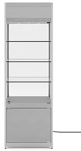 24" Display Case W/ LED Lights, Adjustable Shelves, Locking Hinged Door - Silver - Image 4