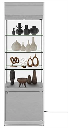 24" Display Case W/ LED Lights, Adjustable Shelves, Locking Hinged Door - Silver - Image 5
