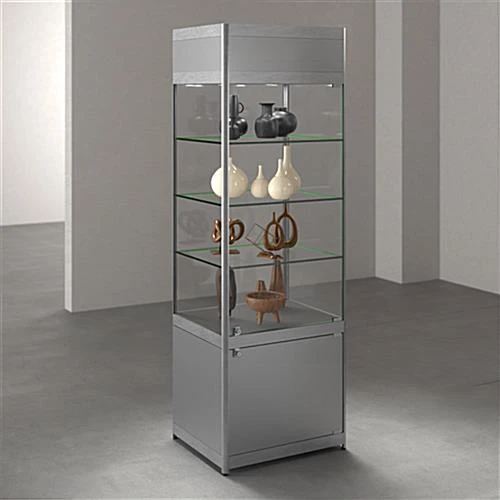 24" Display Case W/ LED Lights, Adjustable Shelves, Locking Hinged Door - Silver - Image 6