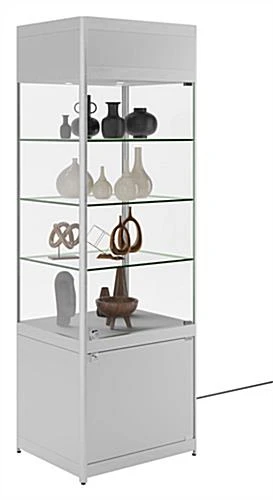 24" Display Case W/ LED Lights, Adjustable Shelves, Locking Hinged Door - Silver