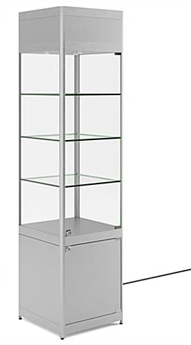 18" LED Display Case W/Cabinet Base, Adjustable Shelves & Locking Hinged Door -Silver - Image 2