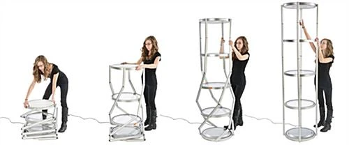 80.25" Portable Round Twist Tower W/Shelves, Top Light, White & Clear Panels - Silver - Image 6