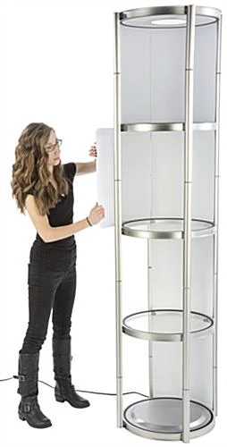 80.25" Portable Round Twist Tower W/Shelves, Top Light, White & Clear Panels - Silver - Image 9