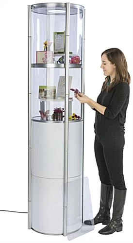 80.25" Portable Round Twist Tower W/Shelves, Top Light, White & Clear Panels - Silver - Image 5