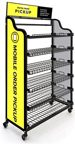 39.5" Wire Racks W/ (3) Pre-Printed Panels, 4 Locking Caster Wheels - Mobile Pickup