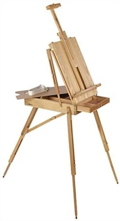 Wood Art Easel For Floor With Storage Compartment, Tilting - Natural