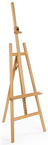 Wood Art Easel For Floor With Adjustable Top Clamp And Bottom Support Bar - Natural
