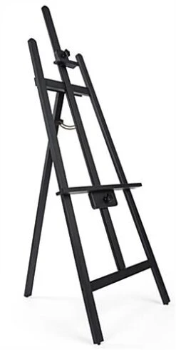 Wood Easel For Floor With Adjustable Top Clamp And Bottom Support Bar - Black