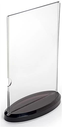 5 X 7 Tabletop Acrylic Sign Holder, Side Loading, Oval Smoke Base β Clear