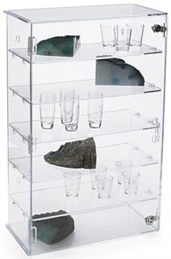 Workshop Series, Acrylic Countertop Display Case W/ 5 Shelves, Locking Door - Clear