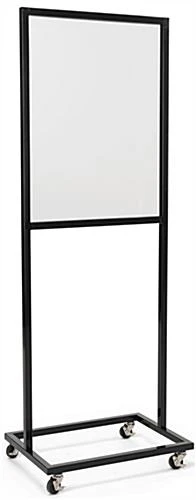 Floor Standing Sneeze Shield With Acrylic Panel, 4 Caster Wheels, Metal Frame - Black