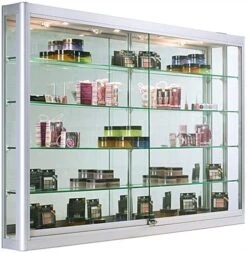 5ft. Wall Mounted Display Case W/4 Top LED Lights & Mirror Back, Locking - Silver