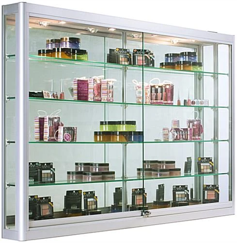 5ft. Wall Mounted Display Case W/4 Top LED Lights & Mirror Back, Locking - Silver